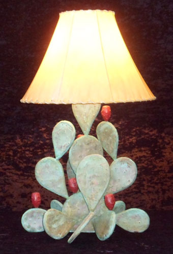 Green Patina Copper Cactus Lamp